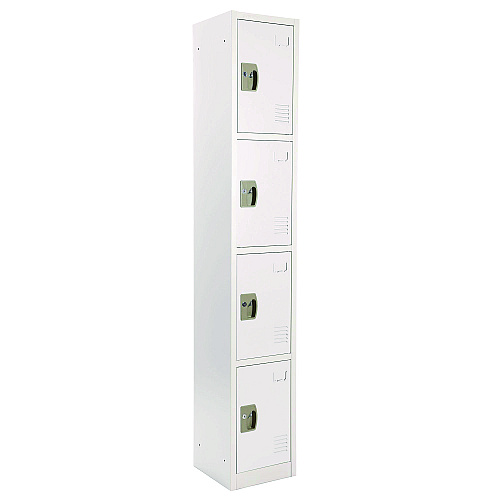 AdirOffice Steel Storage Locker, 4 Compartment, 12 x 12 x 72, White (I629204WHI)