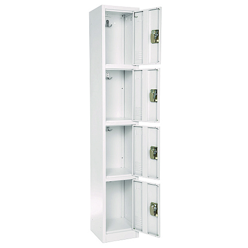 AdirOffice Steel Storage Locker, 4 Compartment, 12 x 12 x 72, White (I629204WHI)
