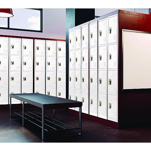AdirOffice Steel Storage Locker, 4 Compartment, 12 x 12 x 72, White (I629204WHI)