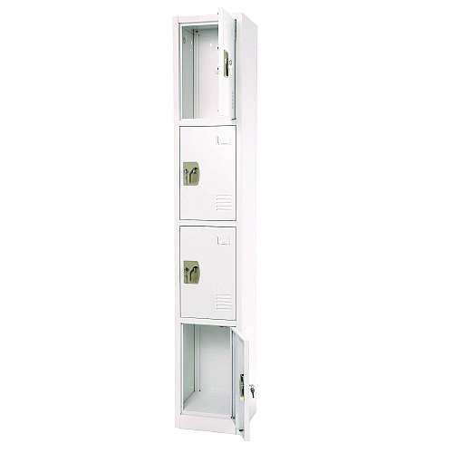 AdirOffice Steel Storage Locker, 4 Compartment, 12 x 12 x 72, White (I629204WHI)