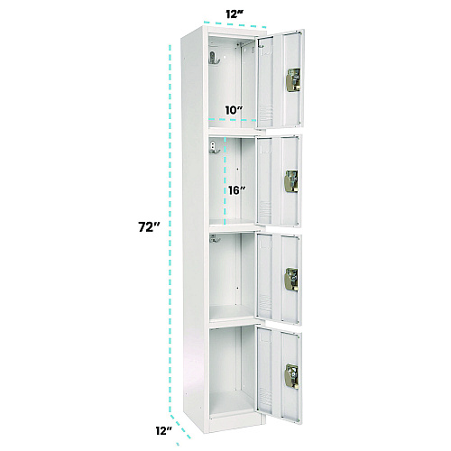 AdirOffice Steel Storage Locker, 4 Compartment, 12 x 12 x 72, White (I629204WHI)
