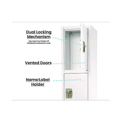 AdirOffice Steel Storage Locker, 4 Compartment, 12 x 12 x 72, White (I629204WHI)