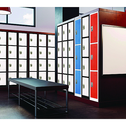 AdirOffice Steel Storage Locker, 4 Compartment, 12 x 12 x 72, Black Body/White Doors (I629204BW)