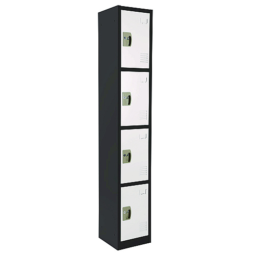 AdirOffice Steel Storage Locker, 4 Compartment, 12 x 12 x 72, Black Body/White Doors (I629204BW)