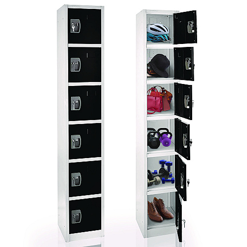 AdirOffice Steel Storage Locker, 6 Compartment, 12 x 12 x 72, Black (I629206BLK)