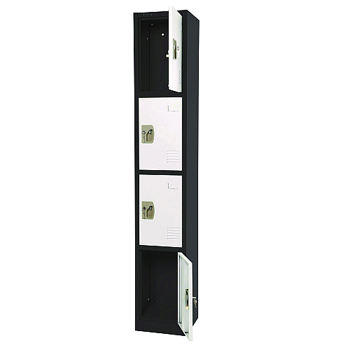AdirOffice Steel Storage Locker, 4 Compartment, 12 x 12 x 72, Black Body/White Doors (I629204BW)