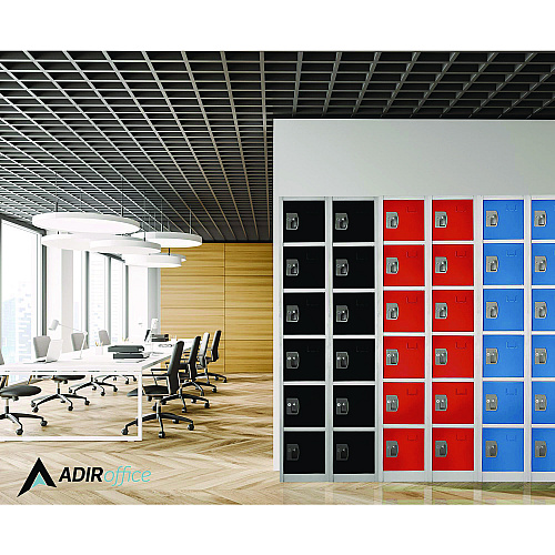 AdirOffice Steel Storage Locker, 6 Compartment, 12 x 12 x 72, Black (I629206BLK)
