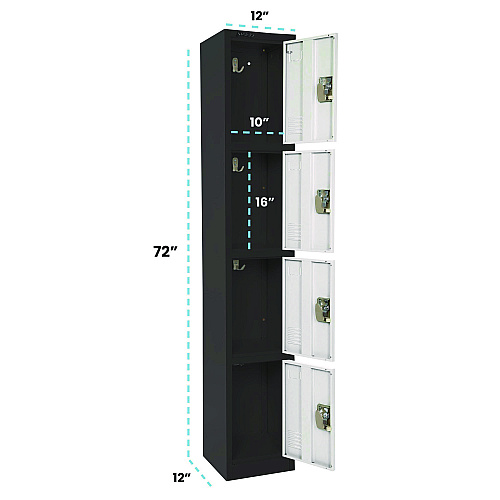 AdirOffice Steel Storage Locker, 4 Compartment, 12 x 12 x 72, Black Body/White Doors (I629204BW)