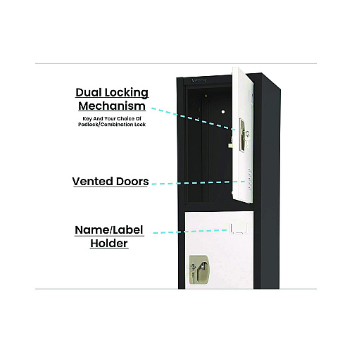 AdirOffice Steel Storage Locker, 4 Compartment, 12 x 12 x 72, Black Body/White Doors (I629204BW)