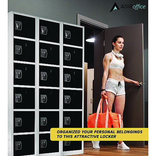 AdirOffice Steel Storage Locker, 6 Compartment, 12 x 12 x 72, Black (I629206BLK)