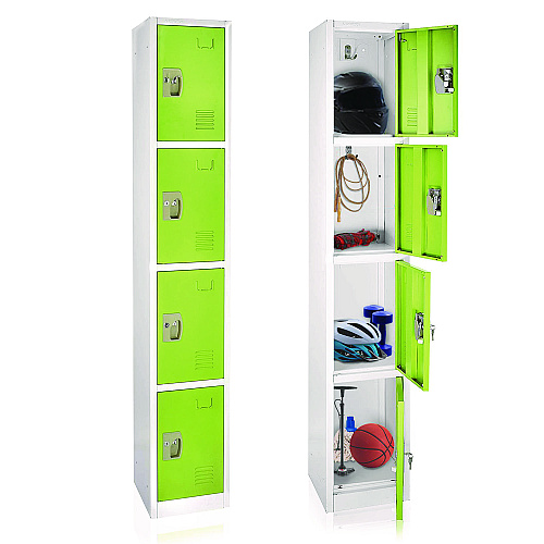 AdirOffice Steel Storage Locker, 4 Compartment, 12 x 12 x 72, Green (I629204GRN)