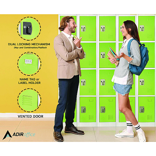 AdirOffice Steel Storage Locker, 4 Compartment, 12 x 12 x 72, Green (I629204GRN)