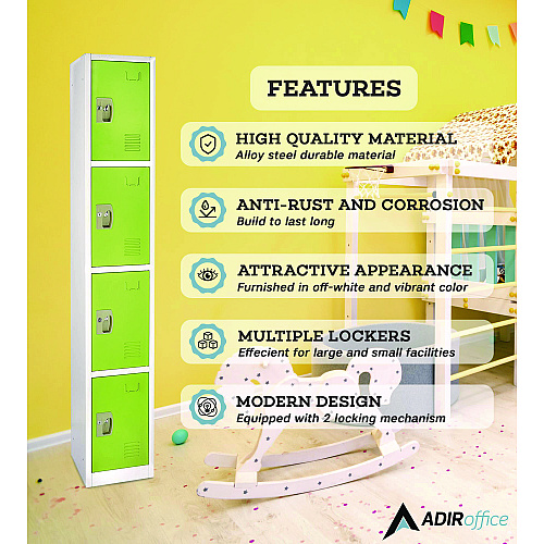 AdirOffice Steel Storage Locker, 4 Compartment, 12 x 12 x 72, Green (I629204GRN)