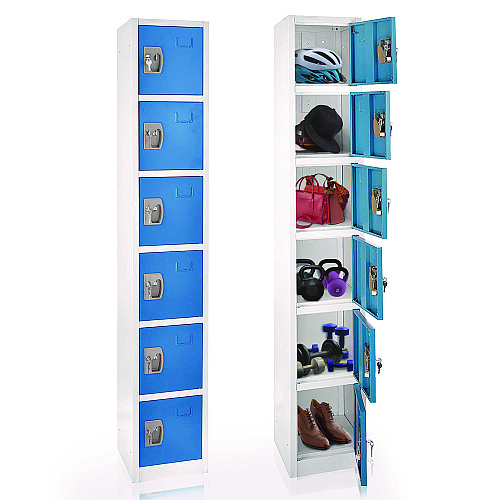 AdirOffice Steel Storage Locker, 6 Compartment, 12 x 12 x 72, Blue (I629206BLU)