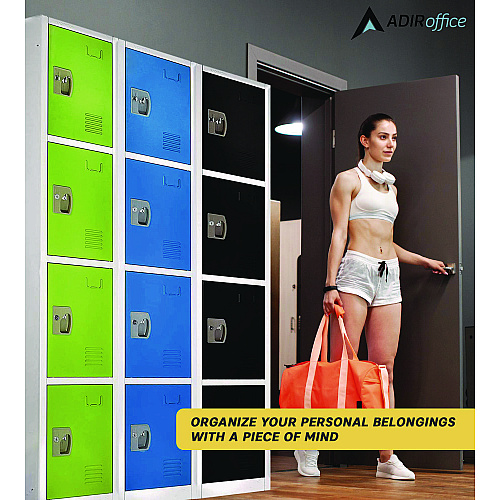 AdirOffice Steel Storage Locker, 4 Compartment, 12 x 12 x 72, Green (I629204GRN)
