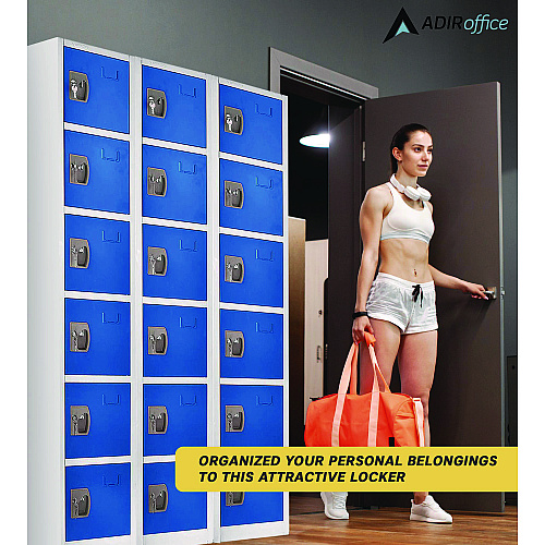 AdirOffice Steel Storage Locker, 6 Compartment, 12 x 12 x 72, Blue (I629206BLU)