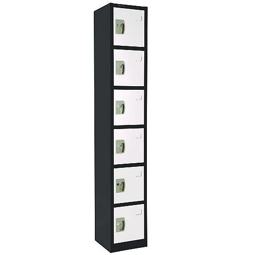 AdirOffice Steel Storage Locker, 6 Compartment, 12 x 12 x 72, Black Body/White Doors (I629206BW)