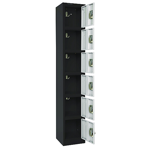 AdirOffice Steel Storage Locker, 6 Compartment, 12 x 12 x 72, Black Body/White Doors (I629206BW)