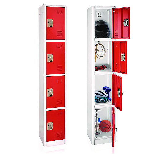AdirOffice Steel Storage Locker, 4 Compartment, 12 x 12 x 72, Red (I629204RED)