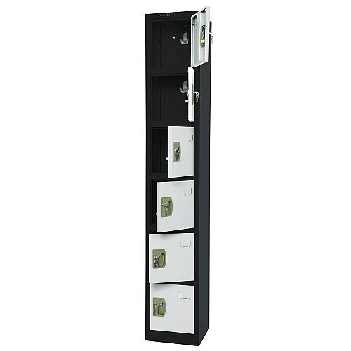 AdirOffice Steel Storage Locker, 6 Compartment, 12 x 12 x 72, Black Body/White Doors (I629206BW)