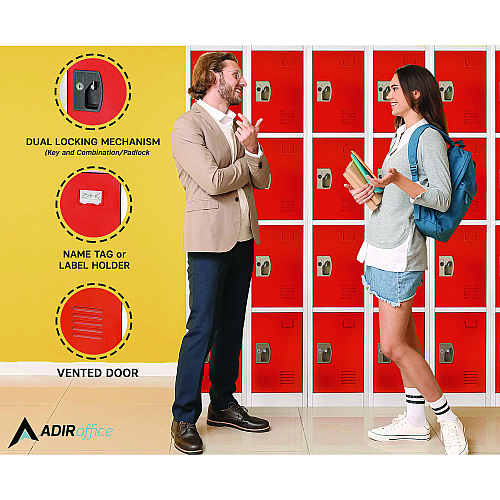 AdirOffice Steel Storage Locker, 4 Compartment, 12 x 12 x 72, Red (I629204RED)