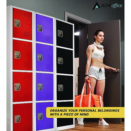 AdirOffice Steel Storage Locker, 4 Compartment, 12 x 12 x 72, Red (I629204RED)