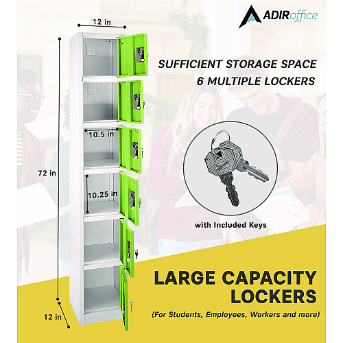 AdirOffice Steel Storage Locker, 6 Compartment, 12 x 12 x 72, Green (I629206GRN)