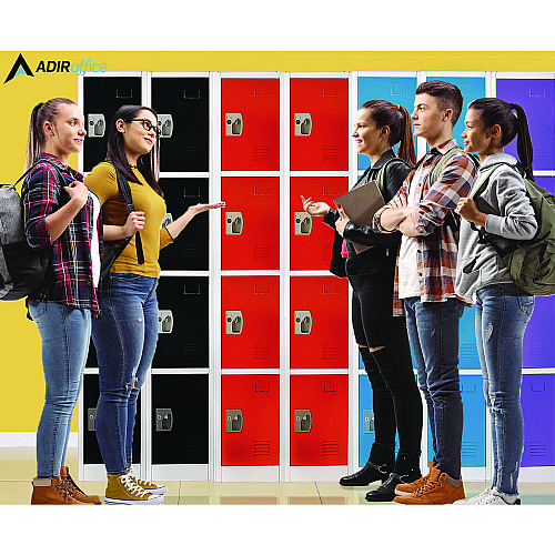 AdirOffice Steel Storage Locker, 4 Compartment, 12 x 12 x 72, Red (I629204RED)