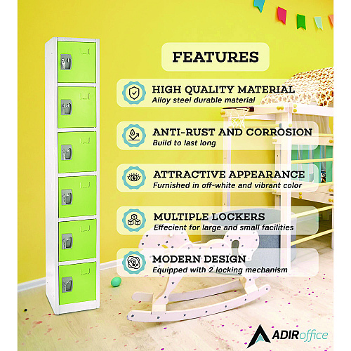 AdirOffice Steel Storage Locker, 6 Compartment, 12 x 12 x 72, Green (I629206GRN)