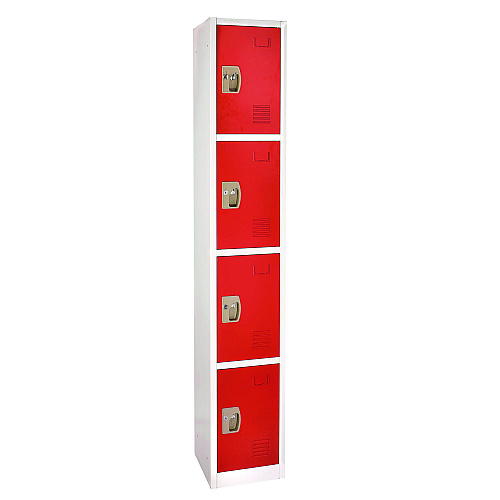 AdirOffice Steel Storage Locker, 4 Compartment, 12 x 12 x 72, Red (I629204RED)