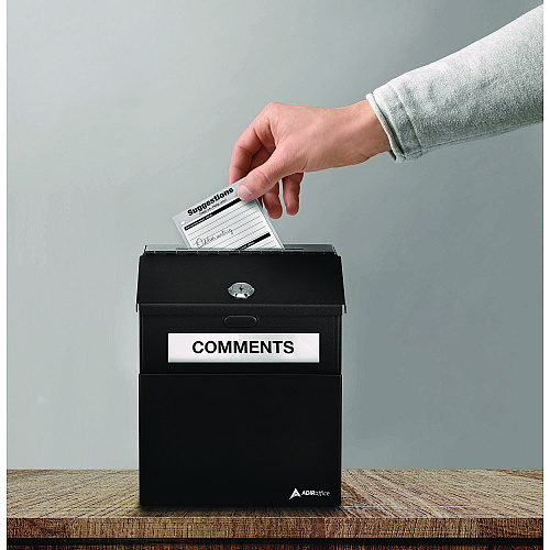 AdirOffice Wall Mountable Steel Suggestion Secure Drop Box with Key, 7 x 6 x 8.5, Stainless Steel 304, Black (I63101BLK)