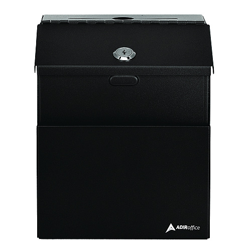 AdirOffice Wall Mountable Steel Suggestion Secure Drop Box with Key, 7 x 6 x 8.5, Stainless Steel 304, Black (I63101BLK)