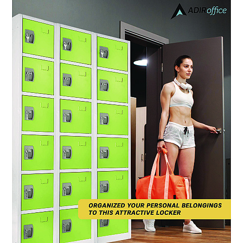 AdirOffice Steel Storage Locker, 6 Compartment, 12 x 12 x 72, Green (I629206GRN)