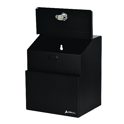 AdirOffice Wall Mountable Steel Suggestion Secure Drop Box with Key, 7 x 6 x 8.5, Stainless Steel 304, Black (I63101BLK)