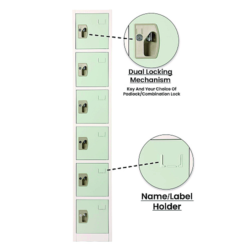 AdirOffice Steel Storage Locker, 6 Compartment, 12 x 12 x 72, Misty Green (I629206MGRN)