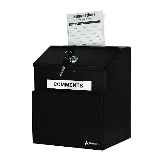 AdirOffice Wall Mountable Steel Suggestion Secure Drop Box with Key, 7 x 6 x 8.5, Stainless Steel 304, Black (I63101BLK)