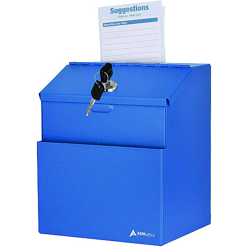 AdirOffice Wall Mountable Steel Suggestion Secure Drop Box with Key, 7 x 6 x 8.5, Stainless Steel 304, Blue (I63101BLU)