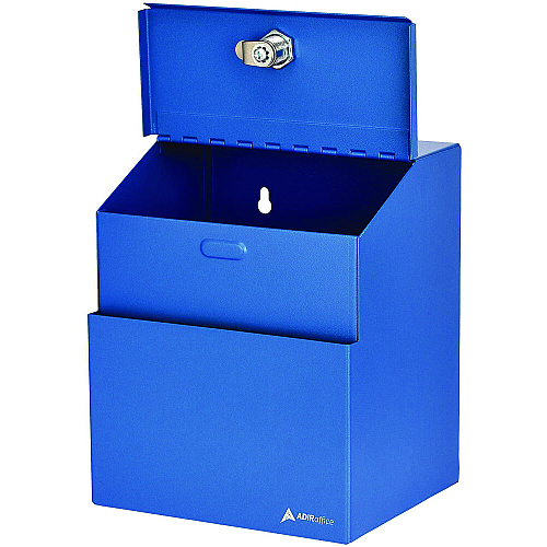 AdirOffice Wall Mountable Steel Suggestion Secure Drop Box with Key, 7 x 6 x 8.5, Stainless Steel 304, Blue (I63101BLU)