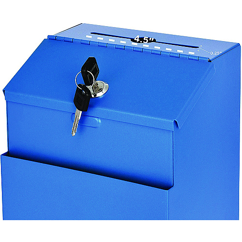 AdirOffice Wall Mountable Steel Suggestion Secure Drop Box with Key, 7 x 6 x 8.5, Stainless Steel 304, Blue (I63101BLU)