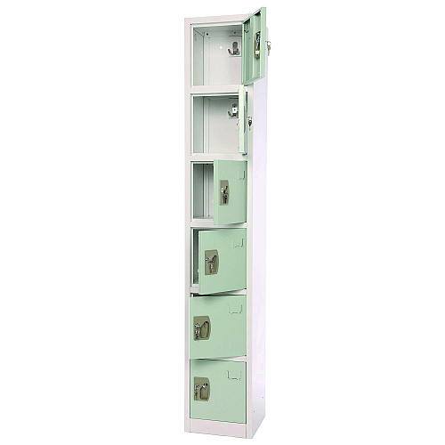 AdirOffice Steel Storage Locker, 6 Compartment, 12 x 12 x 72, Misty Green (I629206MGRN)