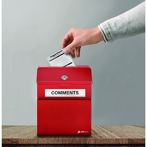 AdirOffice Wall Mountable Steel Suggestion Secure Drop Box with Key, 7 x 6 x 8.5, Stainless Steel 304, Red (I63101RED)
