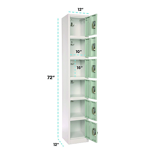 AdirOffice Steel Storage Locker, 6 Compartment, 12 x 12 x 72, Misty Green (I629206MGRN)