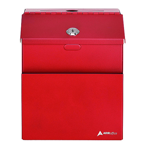 AdirOffice Wall Mountable Steel Suggestion Secure Drop Box with Key, 7 x 6 x 8.5, Stainless Steel 304, Red (I63101RED)