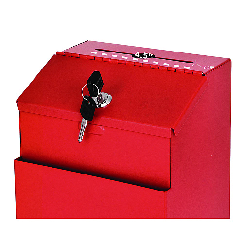 AdirOffice Wall Mountable Steel Suggestion Secure Drop Box with Key, 7 x 6 x 8.5, Stainless Steel 304, Red (I63101RED)