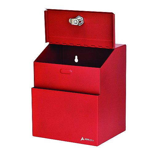 AdirOffice Wall Mountable Steel Suggestion Secure Drop Box with Key, 7 x 6 x 8.5, Stainless Steel 304, Red (I63101RED)
