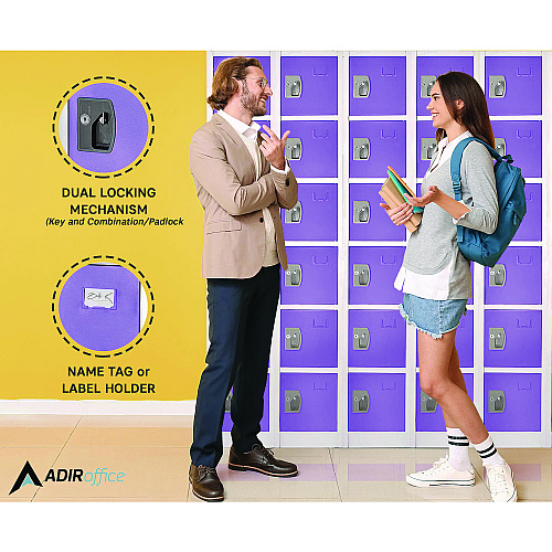 AdirOffice Steel Storage Locker, 6 Compartment, 12 x 12 x 72, Purple (I629206PUR)