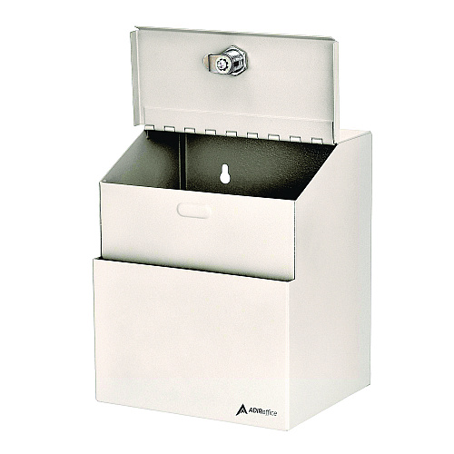 AdirOffice Wall Mountable Steel Suggestion Secure Drop Box with Key, 7 x 6 x 8.5, Stainless Steel 304, White (I63101WHI)