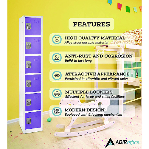 AdirOffice Steel Storage Locker, 6 Compartment, 12 x 12 x 72, Purple (I629206PUR)