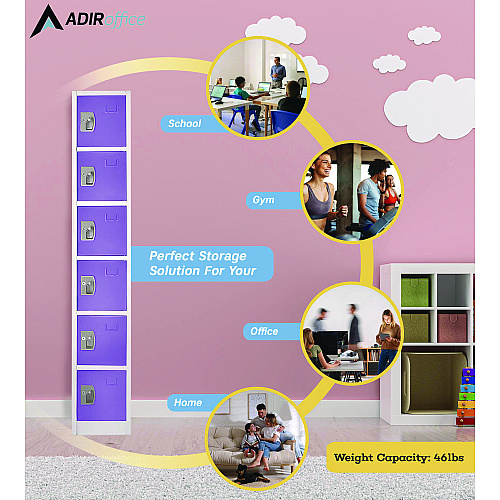 AdirOffice Steel Storage Locker, 6 Compartment, 12 x 12 x 72, Purple (I629206PUR)