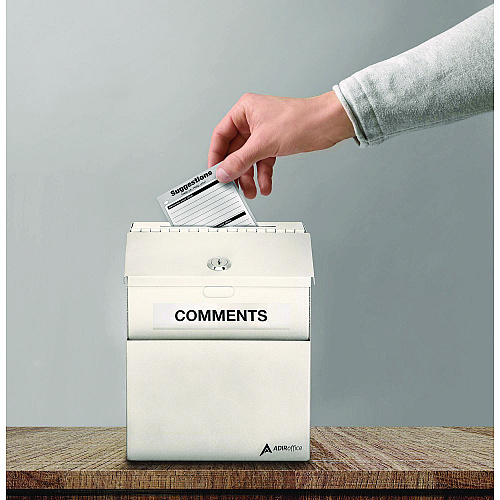 AdirOffice Wall Mountable Steel Suggestion Secure Drop Box with Key, 7 x 6 x 8.5, Stainless Steel 304, White (I63101WHI)
